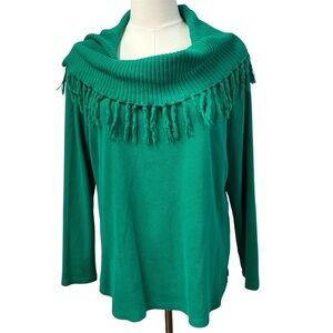 Rafaella Cowl Neck Fringe Long sleeve Sweater Womens XL Spring Soft‎ Boho bright